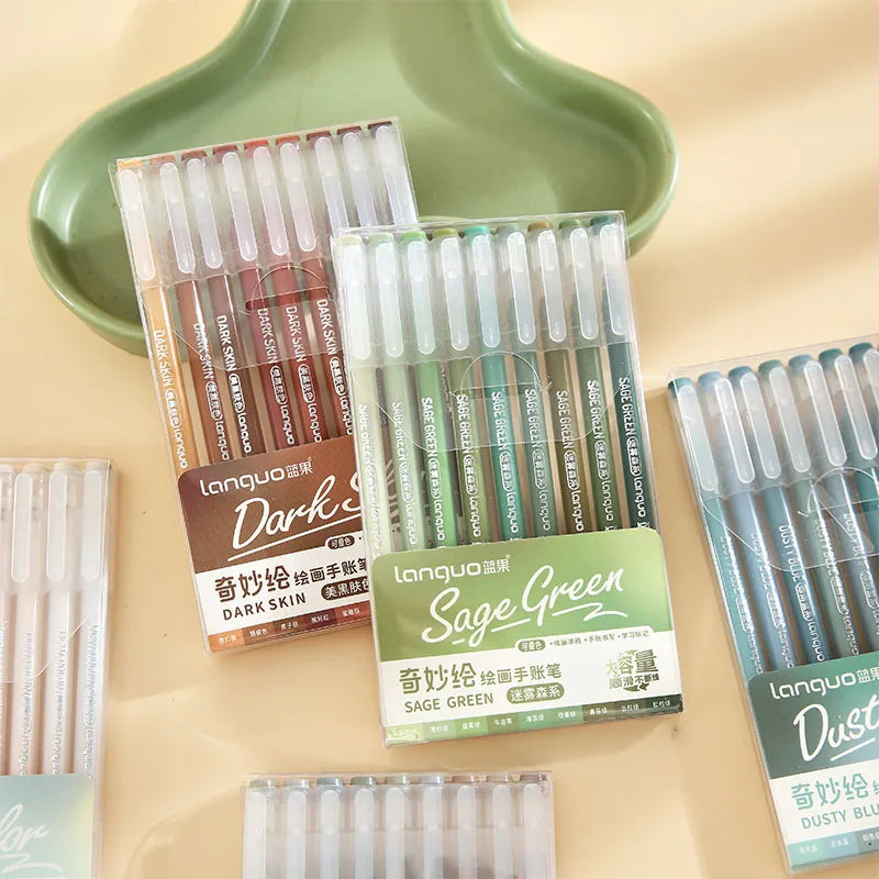 9-Pack Morandi Vintage Journal Pens, Multi-Color Graffiti Drawing Gel Pens with Refillable Cartridges Qme