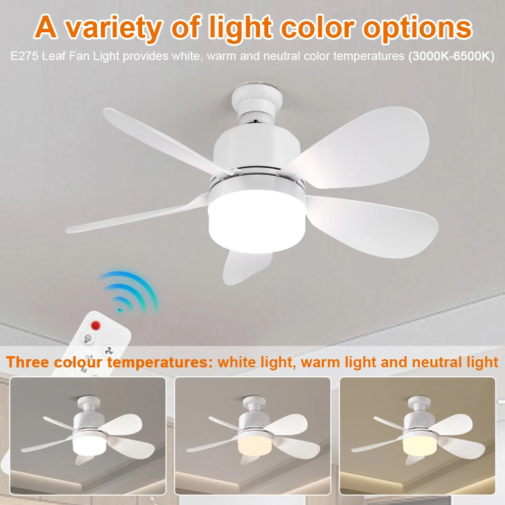 Silent Ceiling Fan with LED Lantern Remote Control Universal Dimming Fan E26/E27 Base Detachable Five Leaf Fan for Home Outdoor Qme