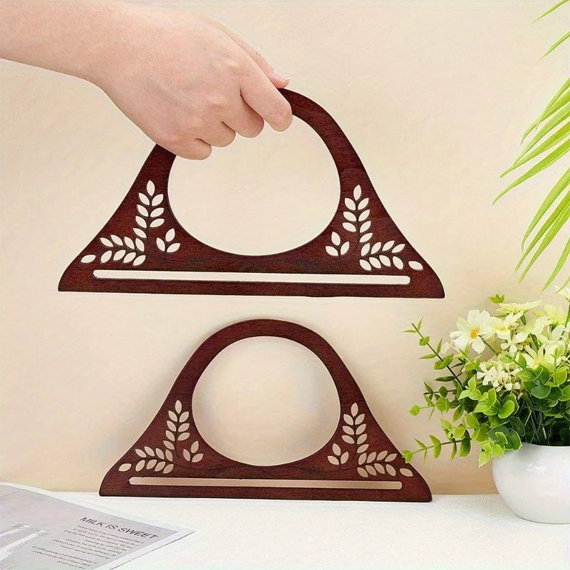 Carved Wooden Bag Handles, Vintage Hollow Leaf Wood Handbag Wrist Handle DIY Sewing Craft Supplies For Canvas Tote Bag Qme