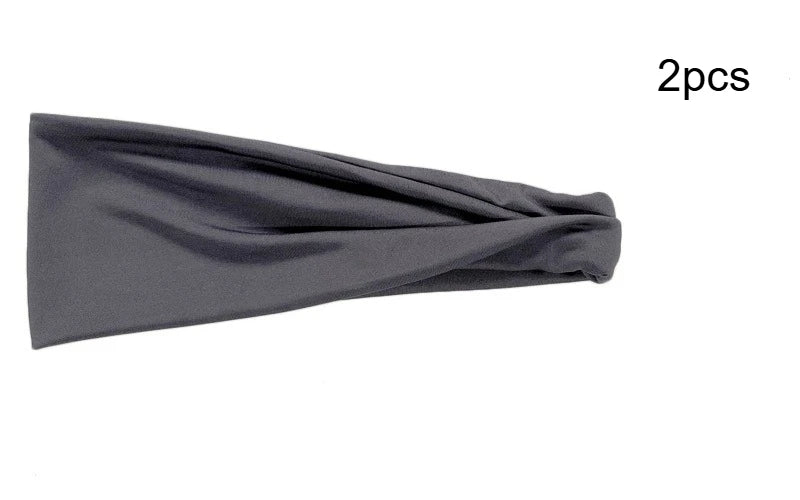 Men Women Elastic Sports Headband, Sweat Wicking Non Slip Wide Workout Hair Band for Running Cycling Yoga Gym Fitness Qme Grey 2pcs