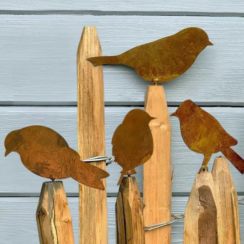 4Pcs Rusty Metal Bird Iron Decoration Outdoor Gardening Bird Shaped Crafts Fence Decor Retro Garden Decorations Birds Wholesale Qme