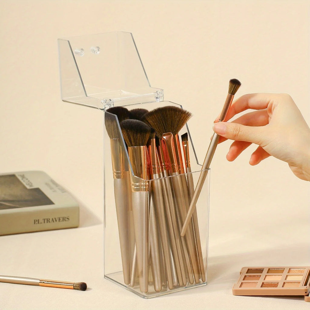 1pc Clear Makeup Brush Organizer, Large Capacity Makeup Brush Storage Box Qme