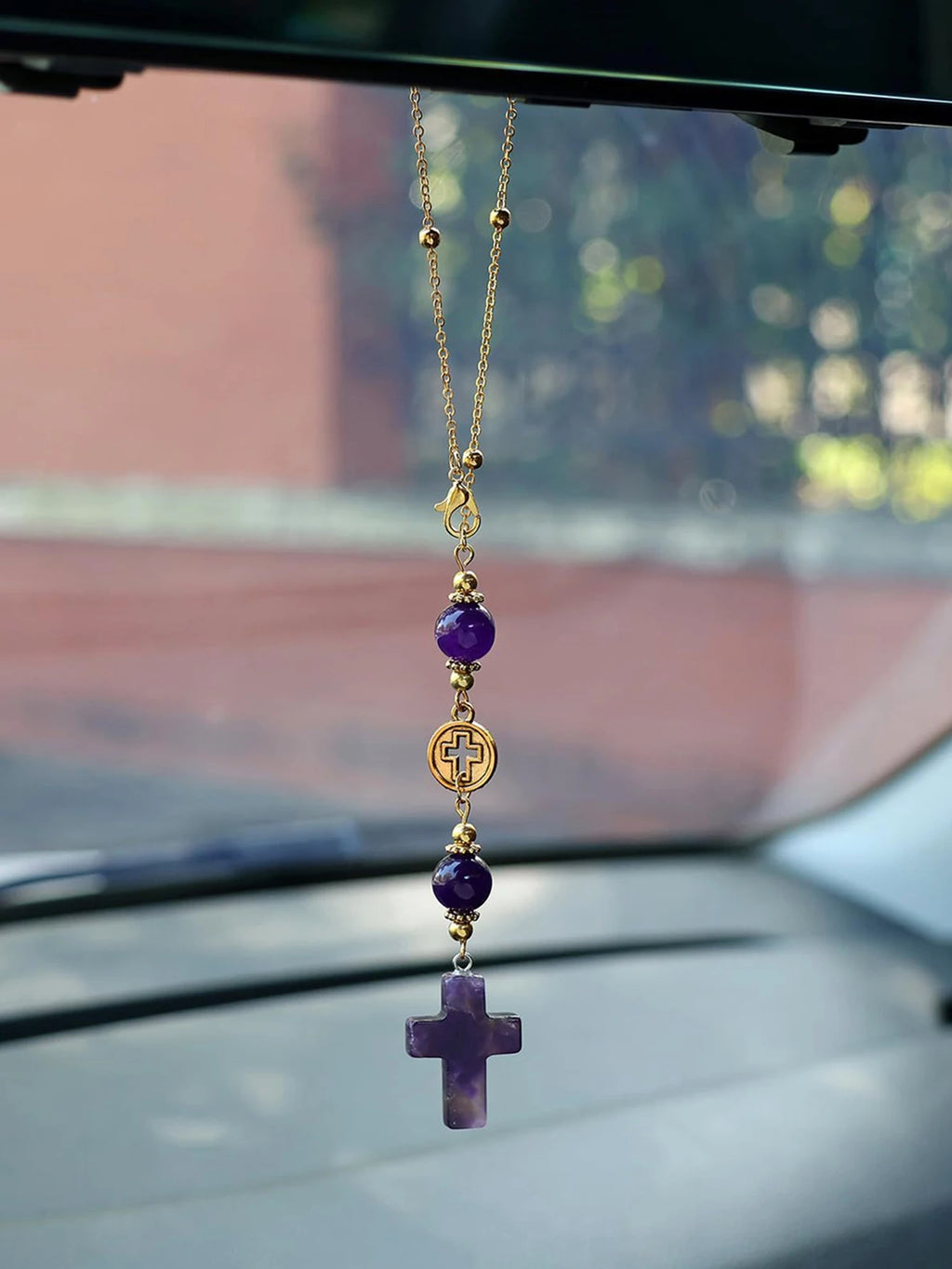 Natural Crystal Cross Car Rearview Mirror Decoration Heart-shaped Qme