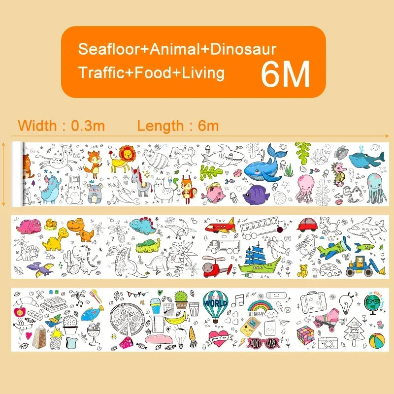 Animal Canvas Children's Drawing Roll DIY Coloring Paper Filling Qme 0.3M x 6M