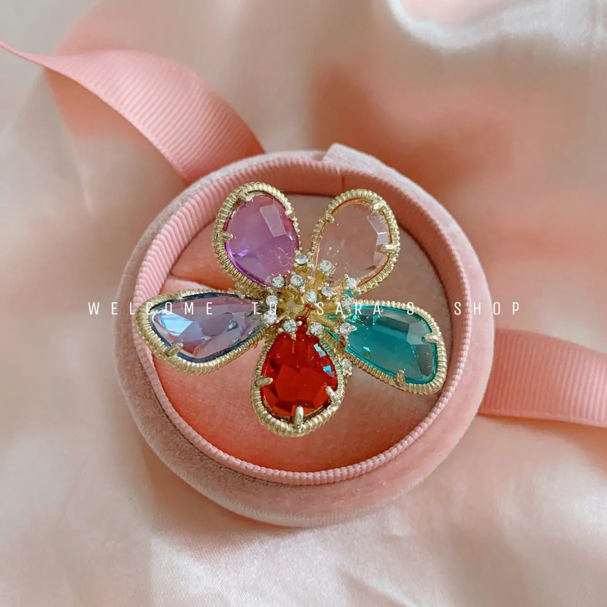Personality Exaggerated Crystal Flower Ring Womanly Fashion Open Ring Women's Cocktail Party Luxury Jewelry Gifts Qme MULTI resizable
