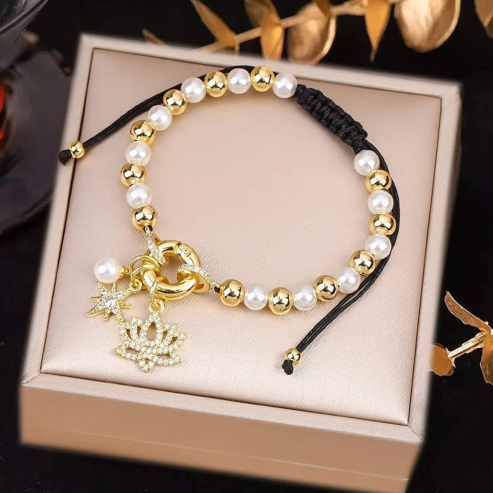Venezuela Flag Cross Black Rope Braided Pearl Bracelet for Man Woman Party Wedding Crown Zirconia Jewelry Daily Wear Qme J