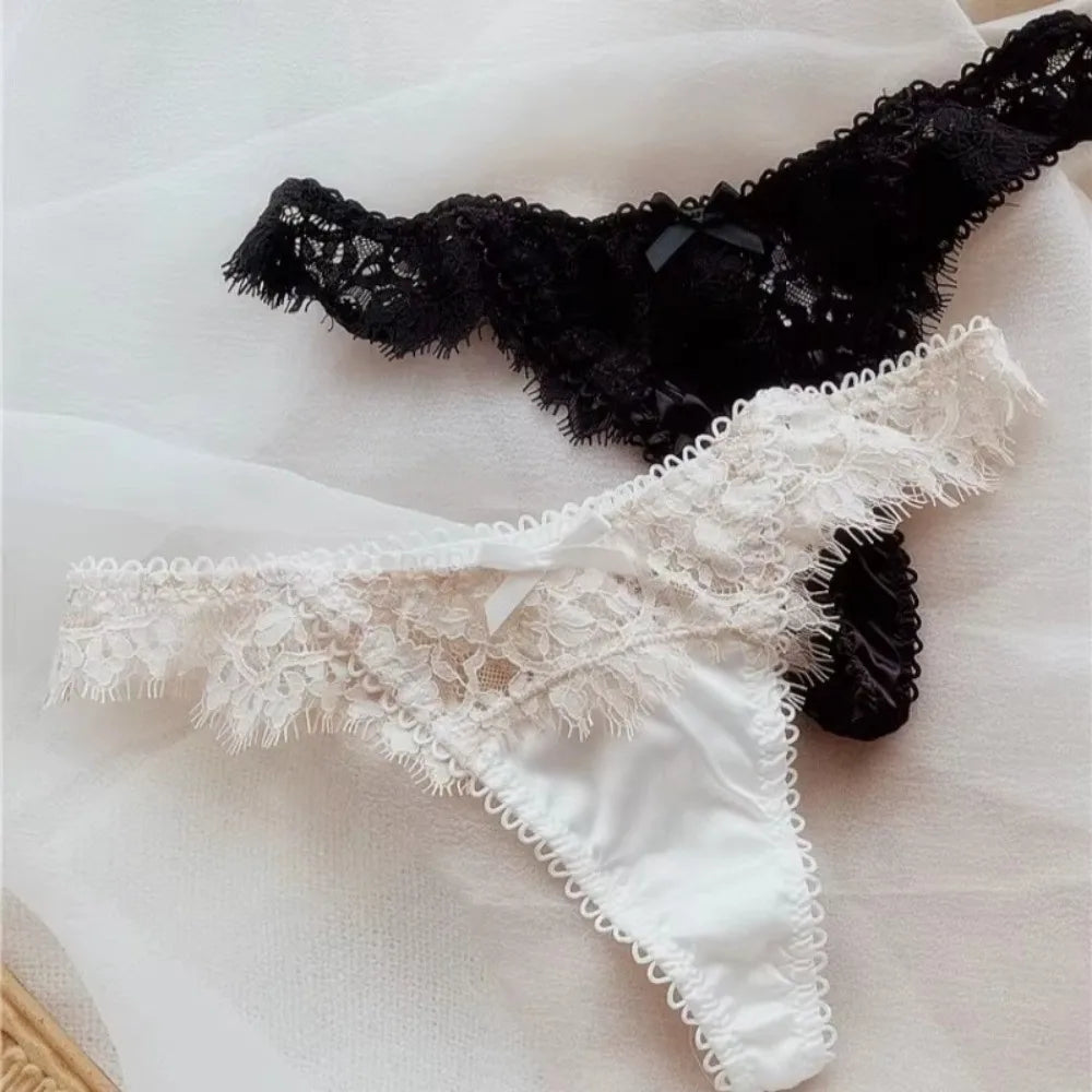 Sweet Romantic Lace Thongs Hollow Out Low-waist Underwear Women Qme