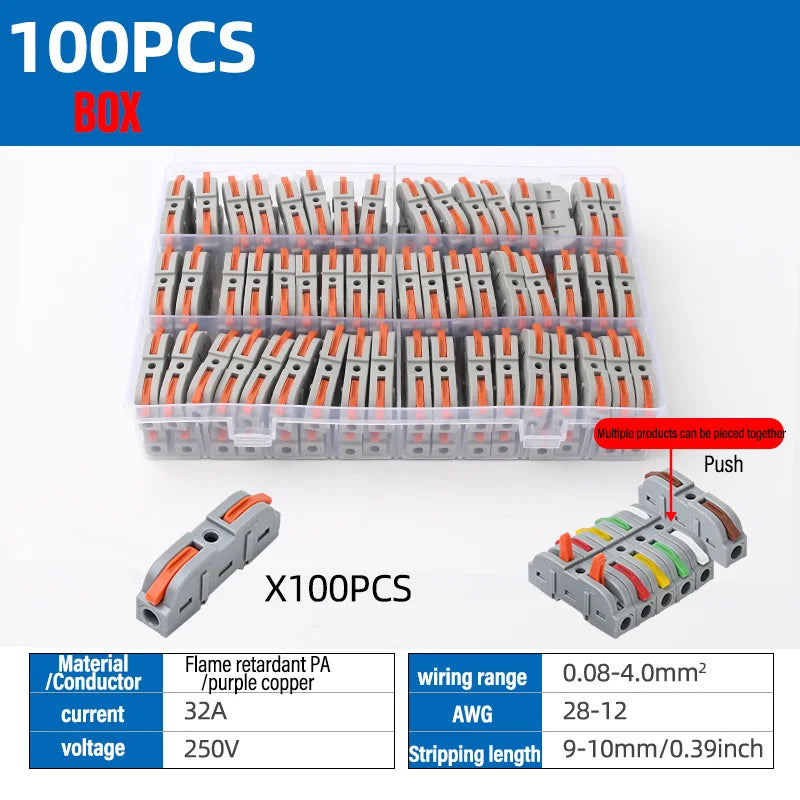 Universal Lever Wire Connectors 1-To-1 Inline Compact Splicing Quick Electrical Connector Reusable Plug In Insulated Terminals Qme 211O 100PCS