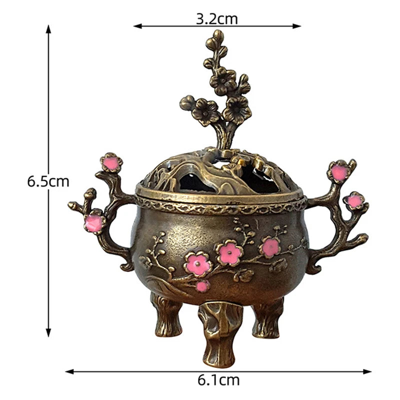 Mini Plum Blossom Lucky Incense Burner Metal Lotus Bowl Holder Handle Qme