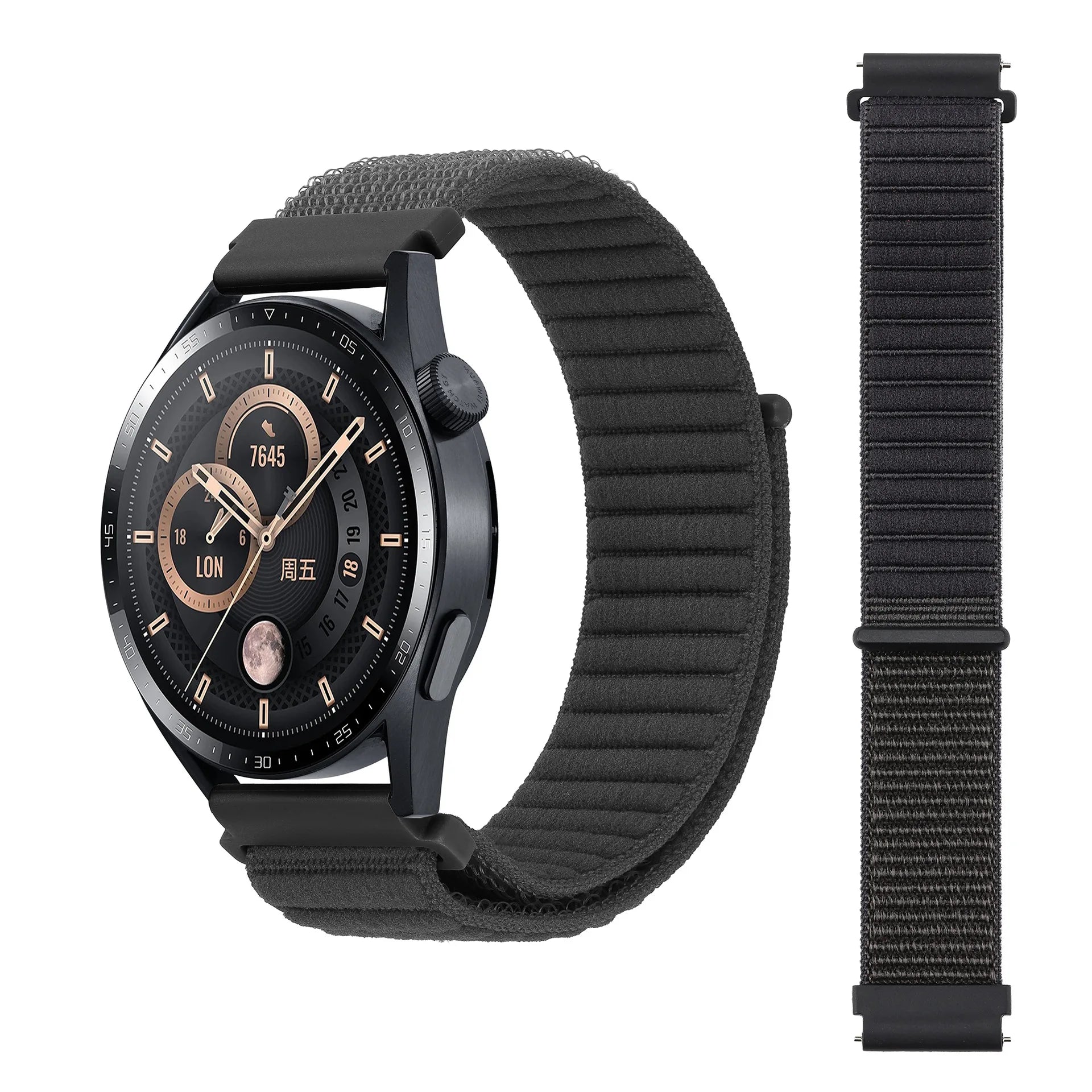 A The new Velcro breathable Unisex Replacement unisex nylon strap For Samsung Garmin and Huawei watches Qme charcoal A 20mm