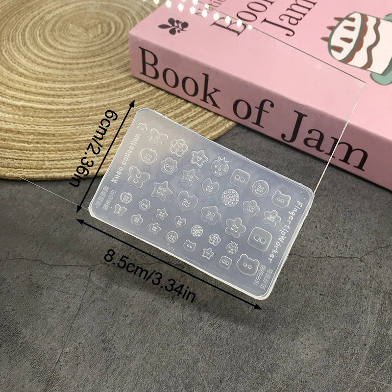 Cartoon Butterfly Button Key Lock Silicone Nail Stamping Mold Qme