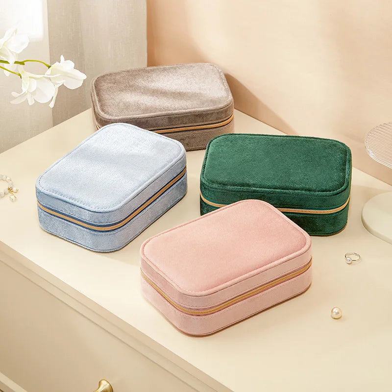Portable Velvet Jewelry Box Travel Organizer Case for Women Girls Ring Earring Necklace Bracelet Storage Holder Display Gift Qme