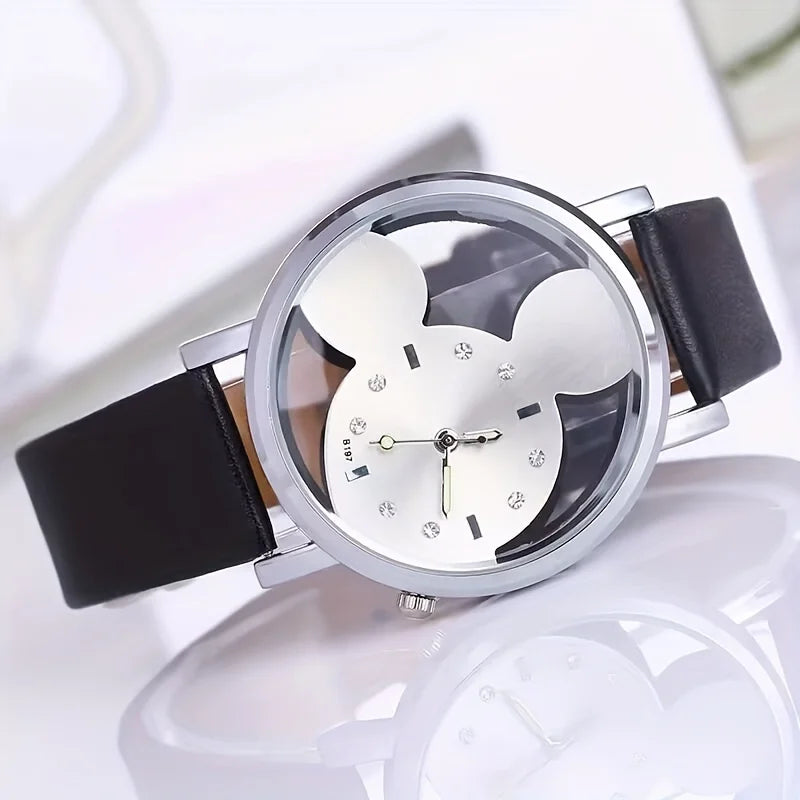 Cute Cartoon Watch Kids Girls Fashionable Simple Quartz Wristwatch PU Qme