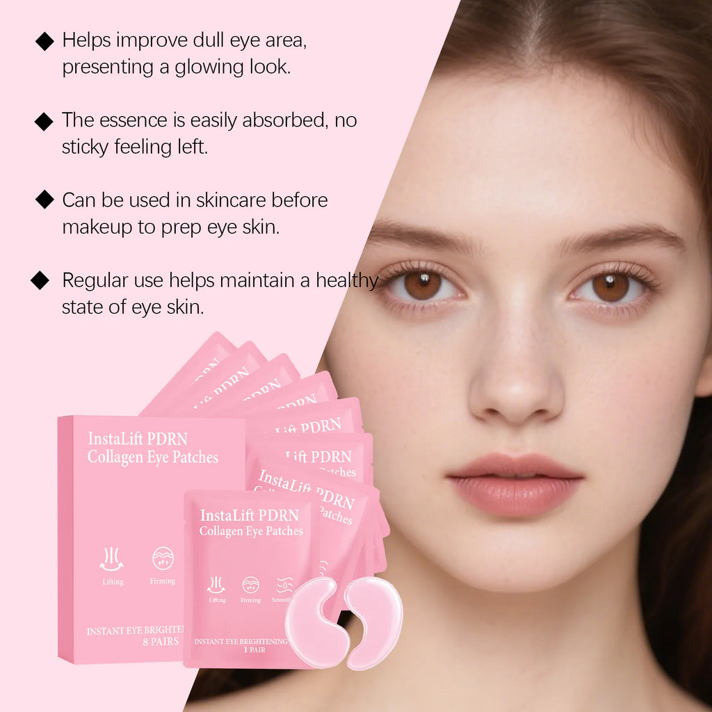 Instalift PDRN Collagen Eye Patches Anti Dark Circles Eye Bags Anti Wrinkles Hydrogel Under Eye Mask with Niacinamide & Caffeine Qme