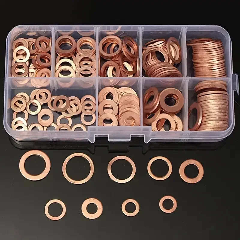 100 PCS Of Copper Washers, Washers, Nuts, And Bolts, With Box M4/M5/M6/M8/M10/M12/M14 Seal Combination Kit For Oil Pan Plugs Qme