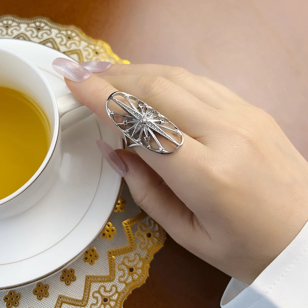 Ring Royalty Star Magical Boho Look Fine Jewerly Vintage Gift For Women In 925 Sterling Silver Qme