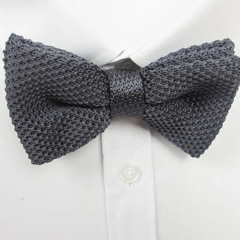 Men Knitted Bowtie Soild Bow Tie Thick Double Deck Pre Tied Qme Dark Grey