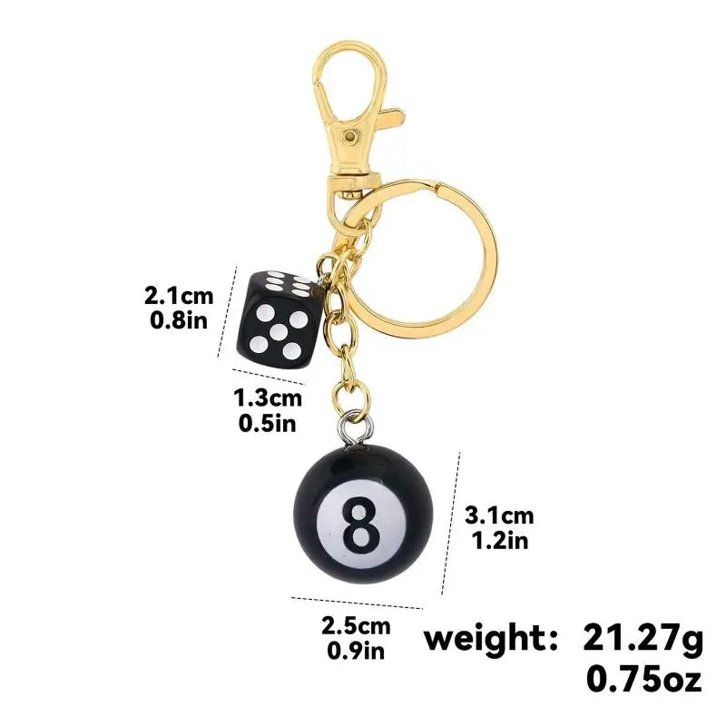 No.8 Billiard Lucky Keychain Punk Hiphop Black Dice Starburst Pendant Y2K Cool Accessory for Daily Wear Birthday Gifts Qme A3