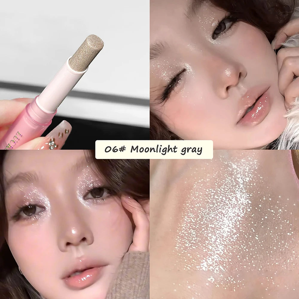 Blue Diamond Jelly Eyeshadow Stick Aurora Glitter Pink Purple Moonlight Highlighter Stick Brighten & Contour Makeup Illuminator Qme 06 2.2g