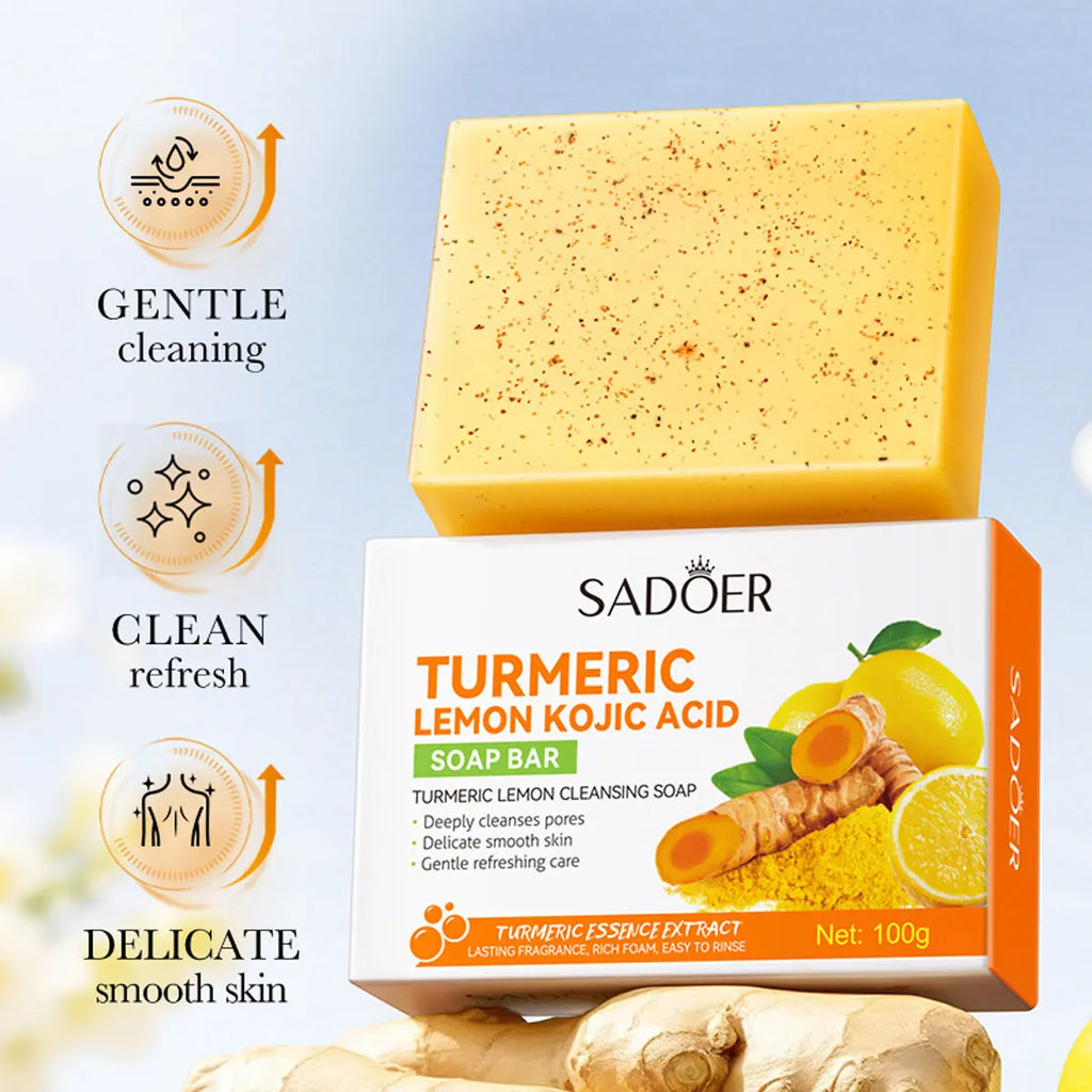 Turmeric Lemon Kojic Acid Deep Cleaning Scrub Soap Oil Control Acne Qme