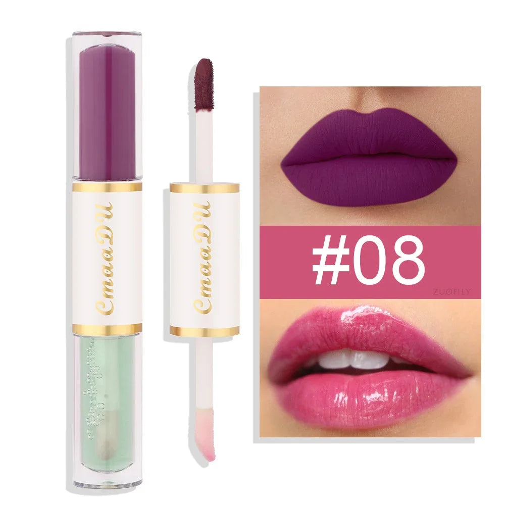 5 In 1 Matte Lipstick Kit Combo Strip Velvet Sexy Red Lip Tint Non-stick Cup Lip Gloss Lip Oil Makeup Lips Cosmetic Set Qme Double-head 08