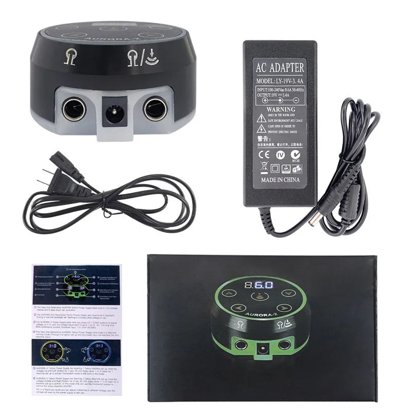 Brand New Mini AURORA LCD Touch Pad Tattoo Power Supply Qme Black US Cable