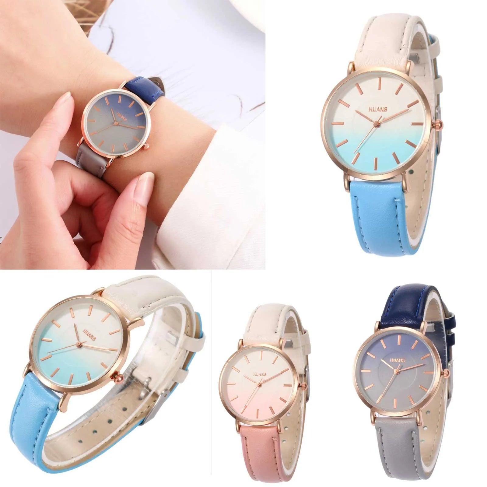 New Fashion Pointer Watch Gradient Leather Wristband Watch Quartz For Women Casual And Versatile Exquisite Cute Compact Watch Qme