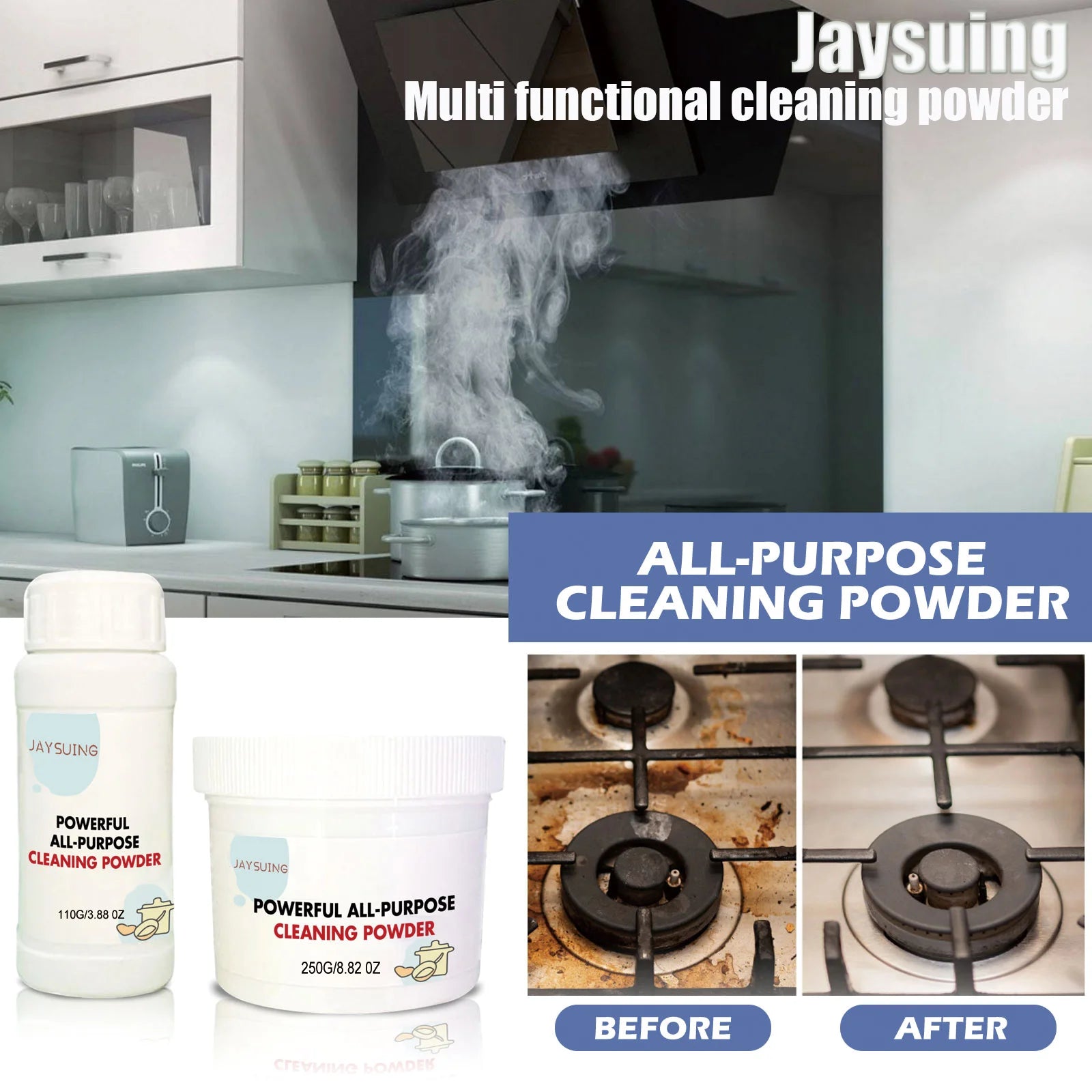 All-Purpose Kitchen Cleaner Powder - Powerful Oil Stain & Rust Remover - Heavy-Duty Metal Polish for Cookware And Kitchen Tools Qme