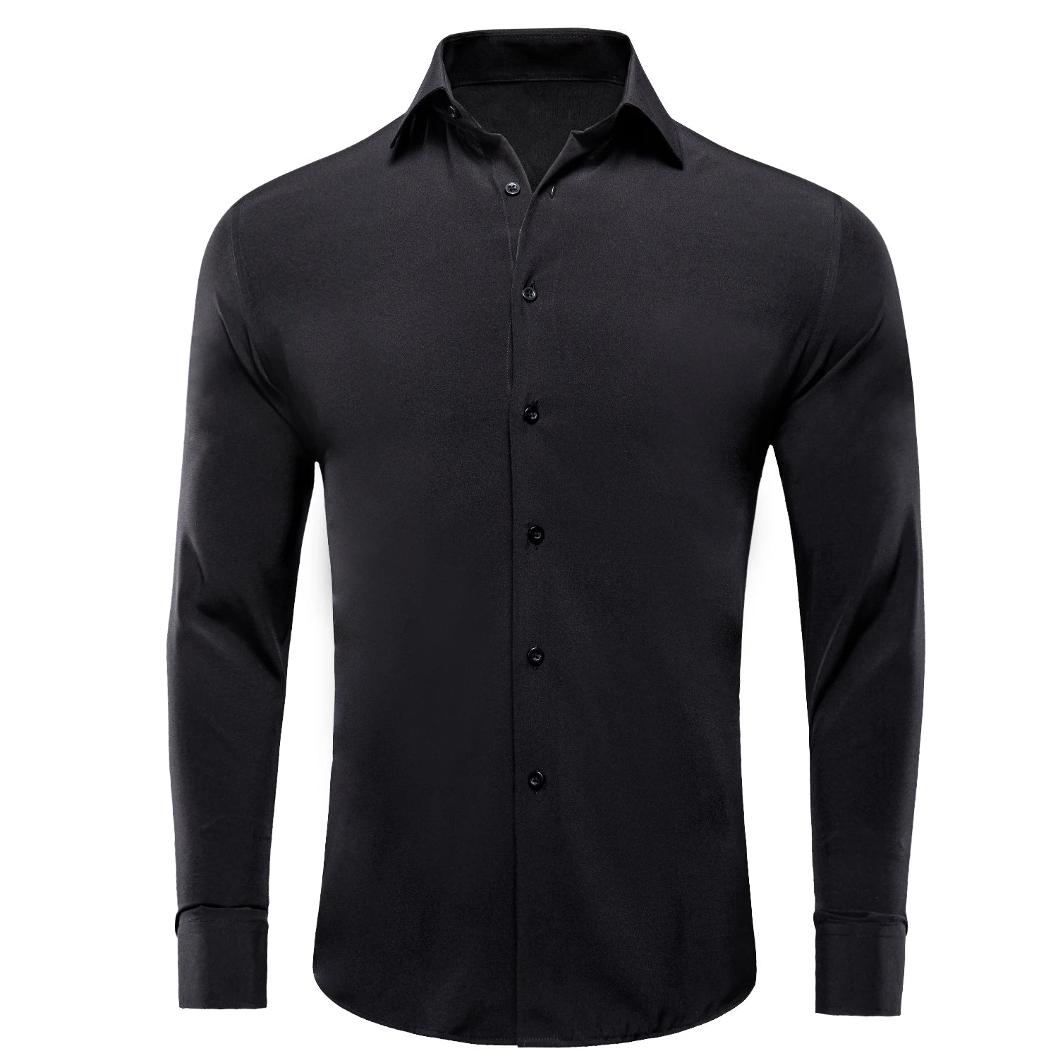 Hi-tie Plain Solid Silk Men's Shirts Long Sleeve Lapel Dress Suit Qme