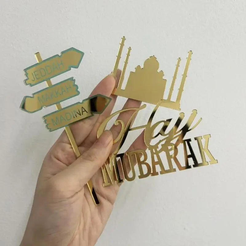 Mubarak Hajj Mubarak Letter Cake Topper Gold Color Acrylic Cake Decoration Birthday Cake Charms Qme