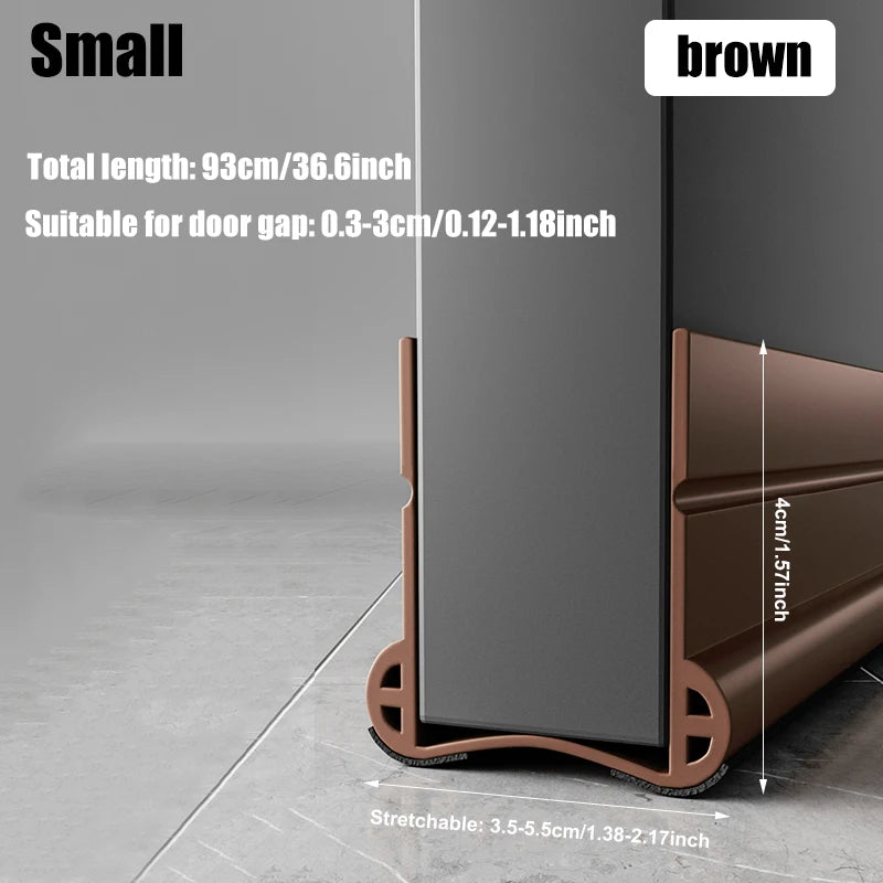 PVC Silent Door Seal Strip Flexible Door Bottom Gap Weather Strip Washable and Wear-resistant Sealing Strip with Under Brush Qme Brown