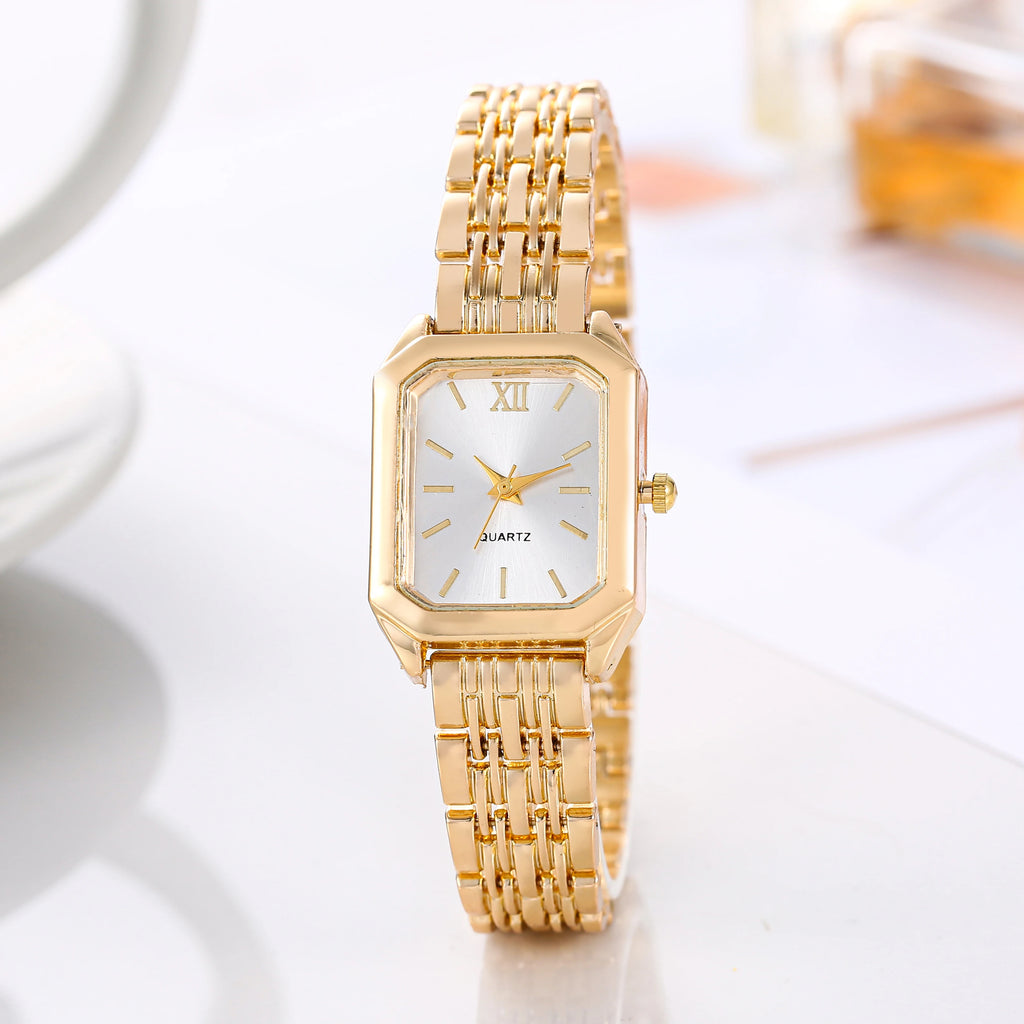 Trendy Square Women's Watch Gold Watch Women's Watch Steel Belt Women's Watch Set Qme