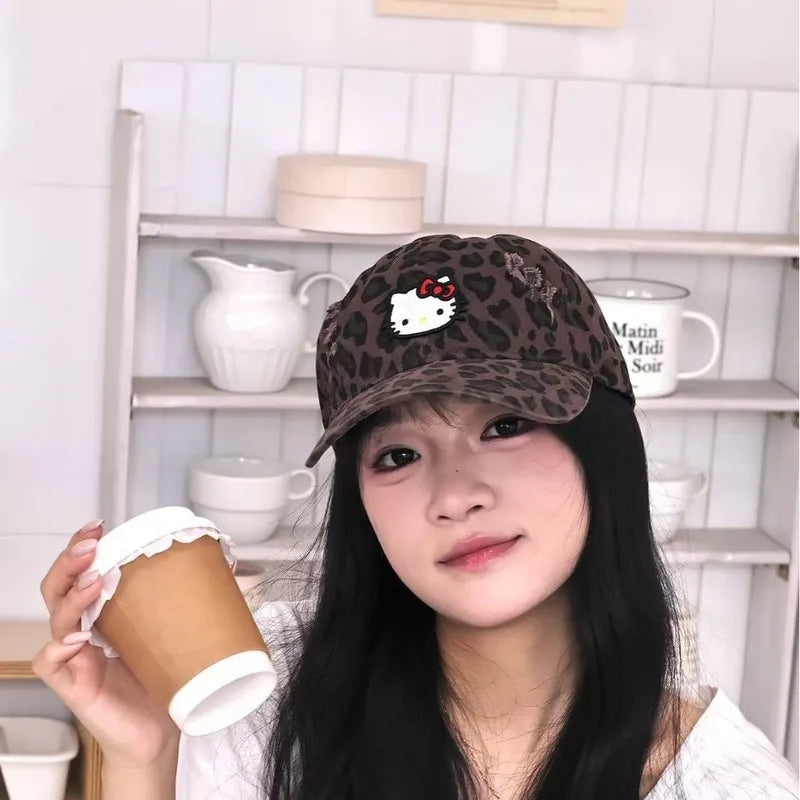 Hello Kitty Kuromi Hats Fisherman's Hats Baseball Caps New Face-Slimming Bucket Hats Leopard-Print Baseball Caps Qme