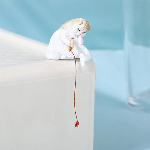 1 Aquarium Fish Tanks Ornament Miniature Figurines Tank Fishing Cat Qme A4