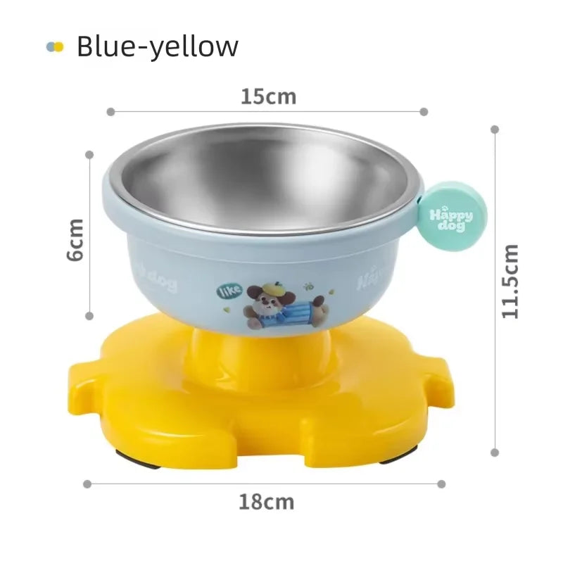Pet Puzzle Bowl with Stainless Steel Bowl Detachable Splicing Base Anti-slip Stable Feeding Bowl for Cat Dog Qme blue-yellow