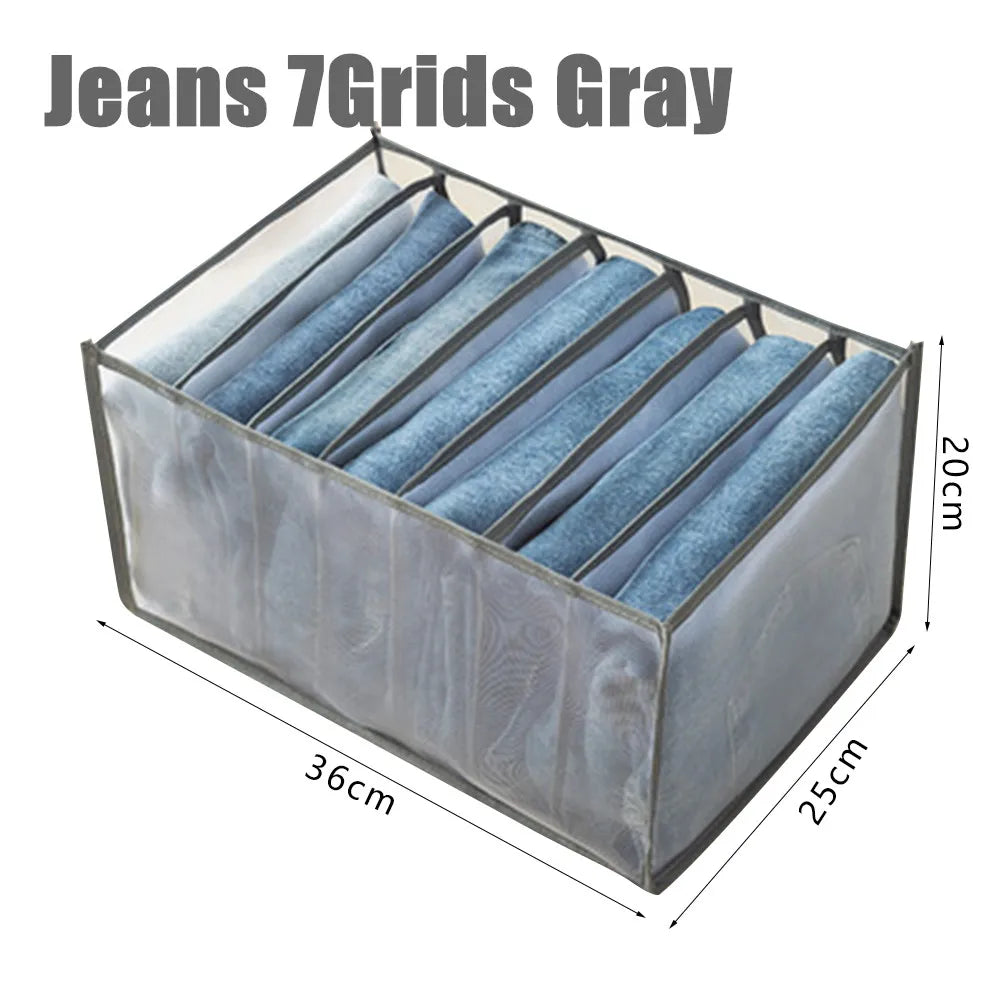 Clothing Storage Organizer Box Cabinets Drawer Jeans Organizer Underwear Pants T-Shirt Socks Storage Box Save Wardrobe Space Qme Jeans-Gray