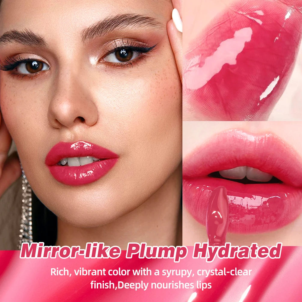 QIBEST Mirror Pearl Jelly Lipgloss Moisturizing Lasting Lipstick Hydrating Lightweight Lip Glaze Watery Crystal Lip Tint Makeup Qme