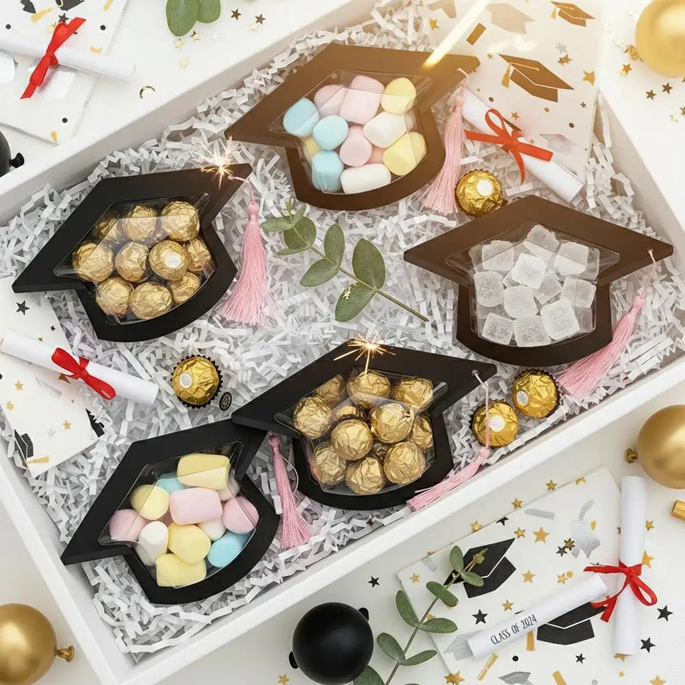 Graduation Cap Favor Boxes Candy DIY Graduate Decoration Box Ceremony Qme