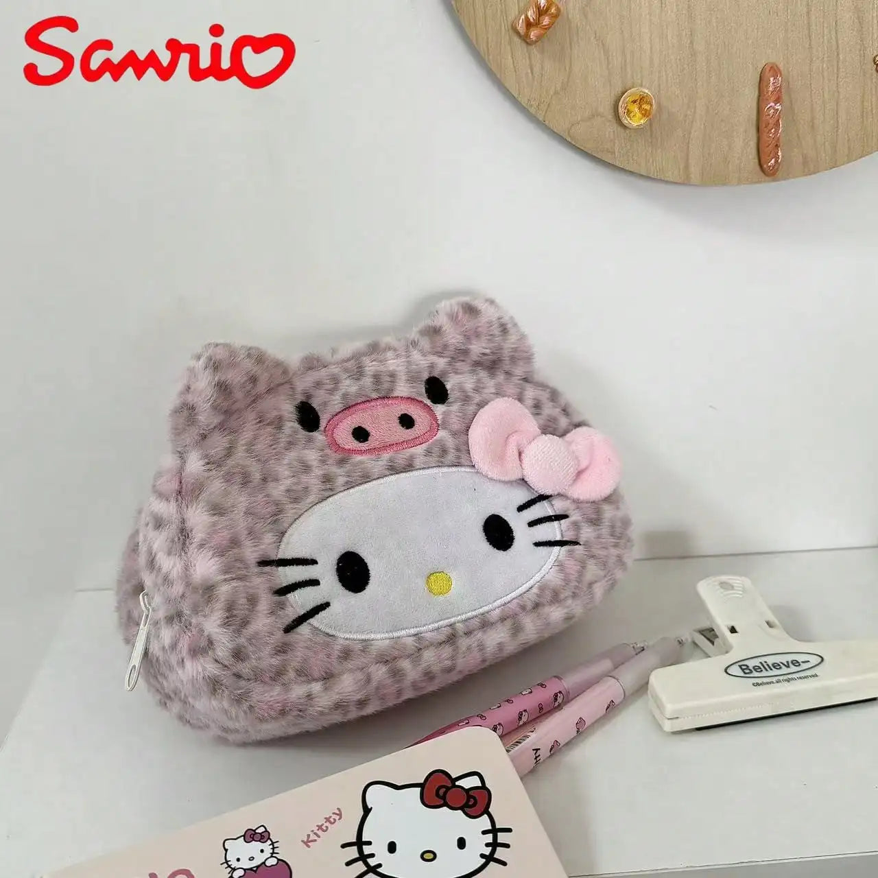 Sanrio Ins Worthy Leopard Print Kitty Pencil Case Stylish Makeup Bag Qme pink