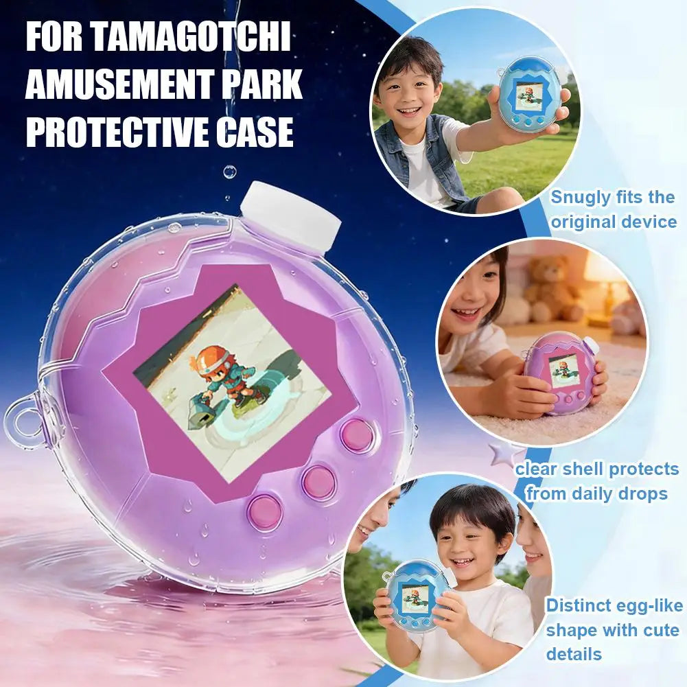 for Tamagotchi Paradise Game Console Protective Cover With Button Cap Transparent Black Glitter Waterproof Anti-drop Protective Qme