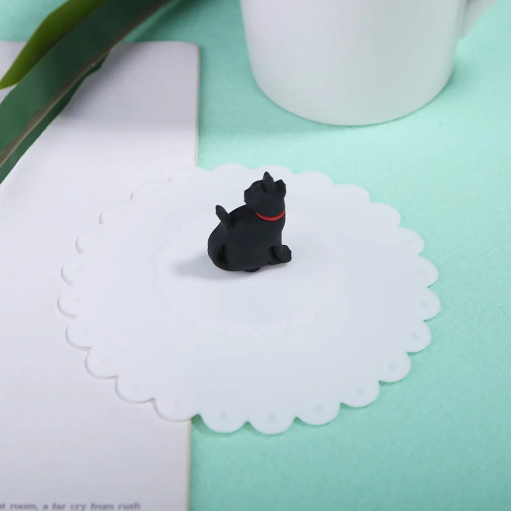Cute Cat Food Grade Silicone Cup Cover Leakproof Drink Cover Reusable Hot Cup Lid Anti-dust for Cup Mug Wine Glass Qme