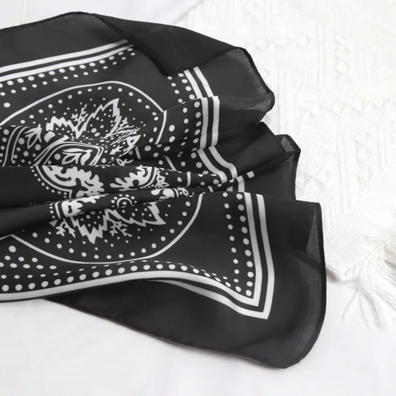 Women Scarf Fashion Paisley Printed Hijab Satin Bandana Head Scarfs Qme