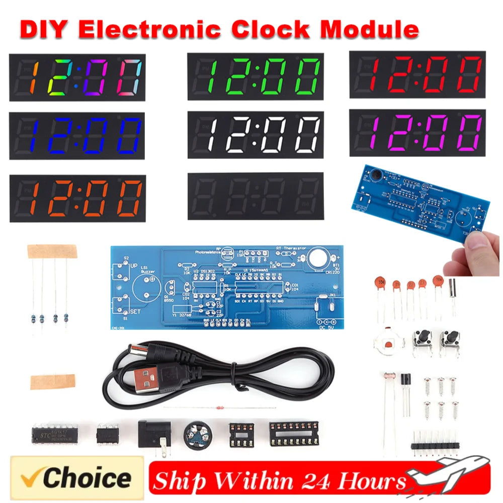 Colorful Digital Clock Electronic Kit Time Week Temp Date Display Electronical Clock Making Experiment Kit for Soldering Project Qme