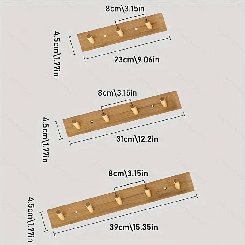 Natural Wood Wall Mounted Coat Rack, Multi-hook Hanger for Clothes & Bags Qme