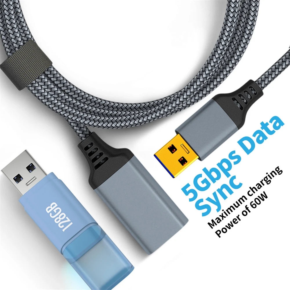 Nylon Braided USB 3.0 Male-To-Female High-Speed Transmission Data Cable Computer Camera Printer Extension Data transfer Wire 5M Qme