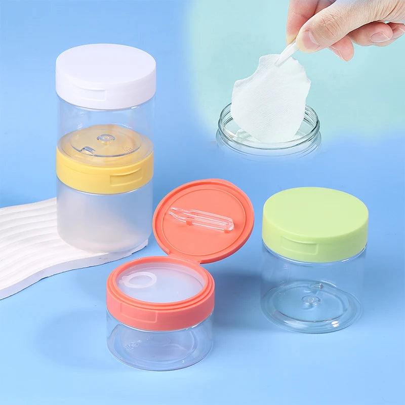 200- Makeup Remover Pad Jar Tweezers Round Clear Container Jars Empty Qme