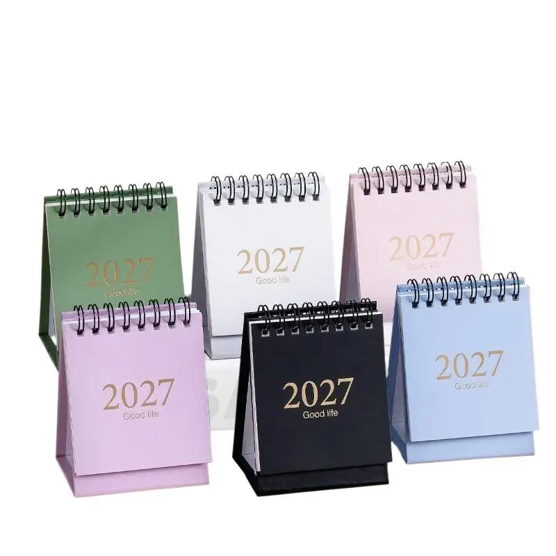 Mini 2027 Desktop Calendar Exquisite Spiral Bound Gold Foil Small Qme