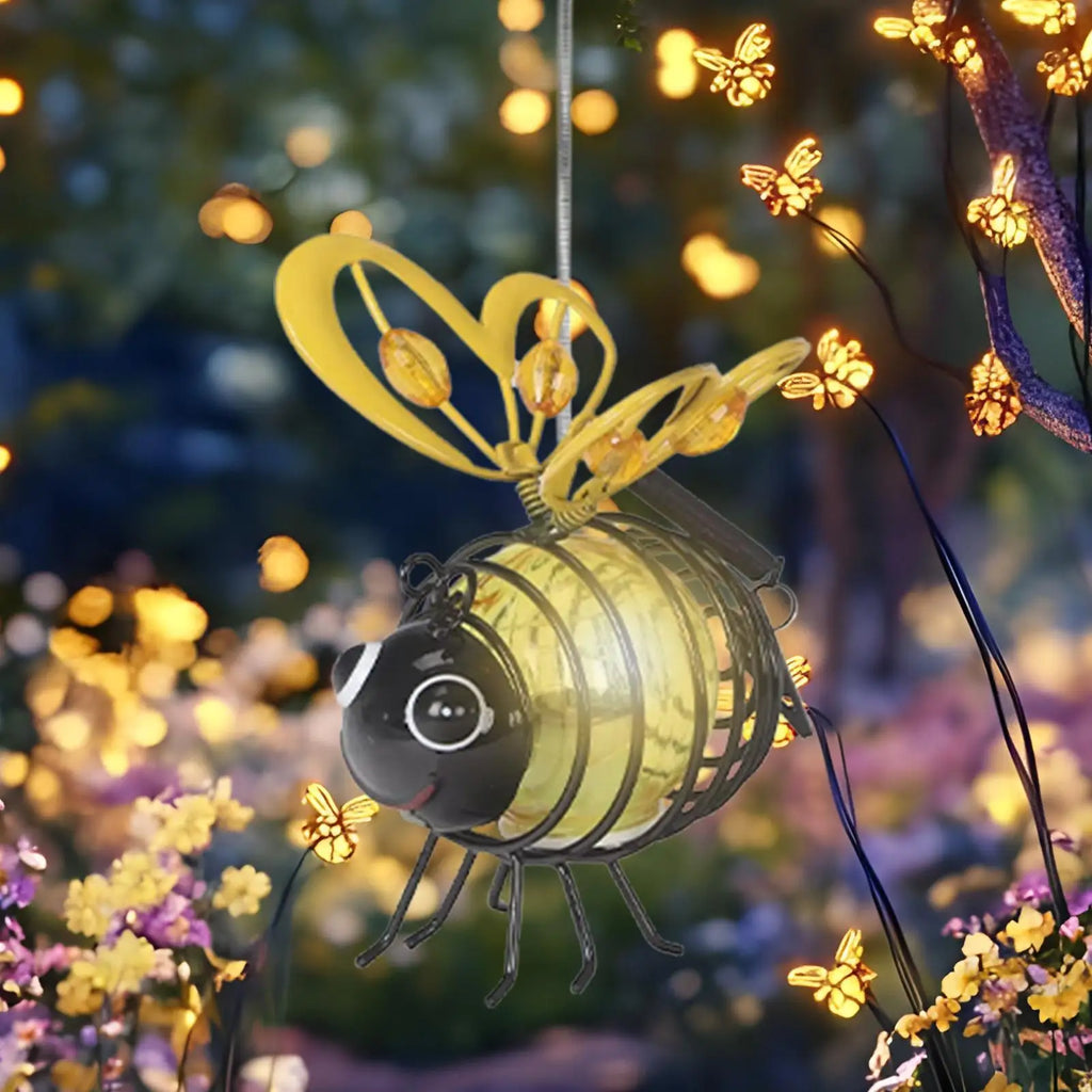 Bee Lights Metal Waterproof Funny Lamp Bee Outdoor Decor Solar Yard Lights for Lawn Yard Tree Window Fence Porch Patio Pathway Qme