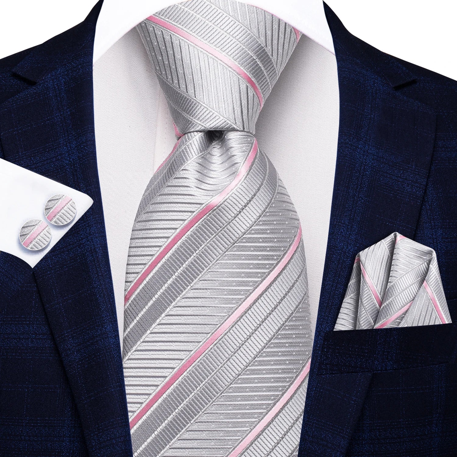 Hi-tie Formal Striped Men's Elegant Tie Handkerchief Cufflinks Qme 4011-3701