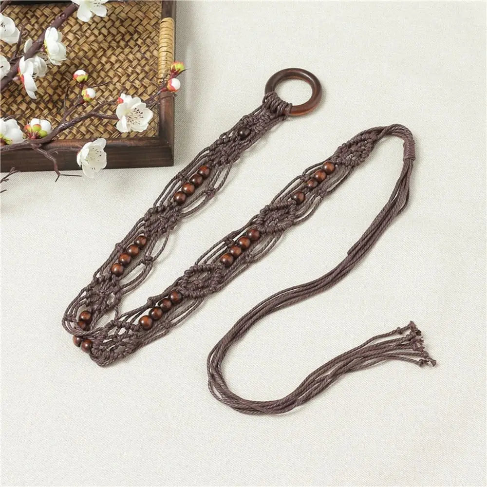 Belts Retro Beads Wax Rope Beach All-match Waist Ethnic Braided Belt Qme C
